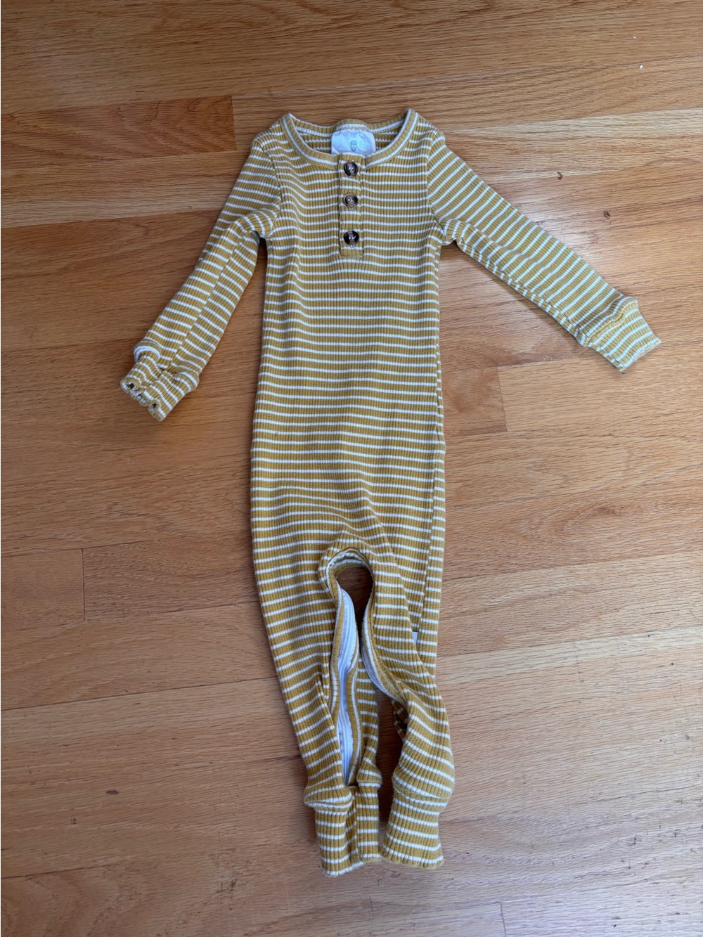Long-Sleeve Striped Mustard Kids One-Piece